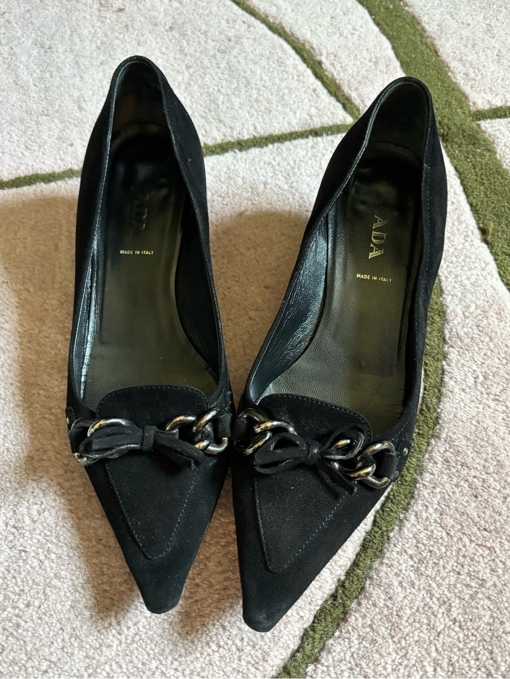 Prada Black Suede Point Toe Kitten Heels Size 37.5